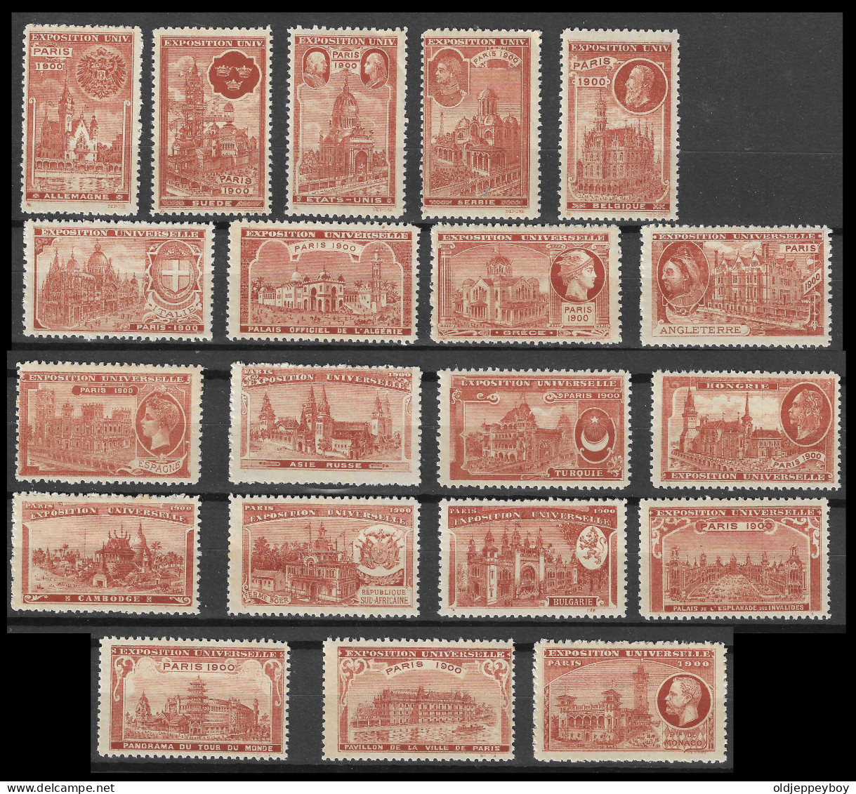 EXPO PARIS France 1900 EXPOSITION UNIVERSELLE ERINOPHILIE Vignetten VIGNETTE SET OF 20  MNH** 16 COUNTRIES RARE - 1900 – Paris (France)