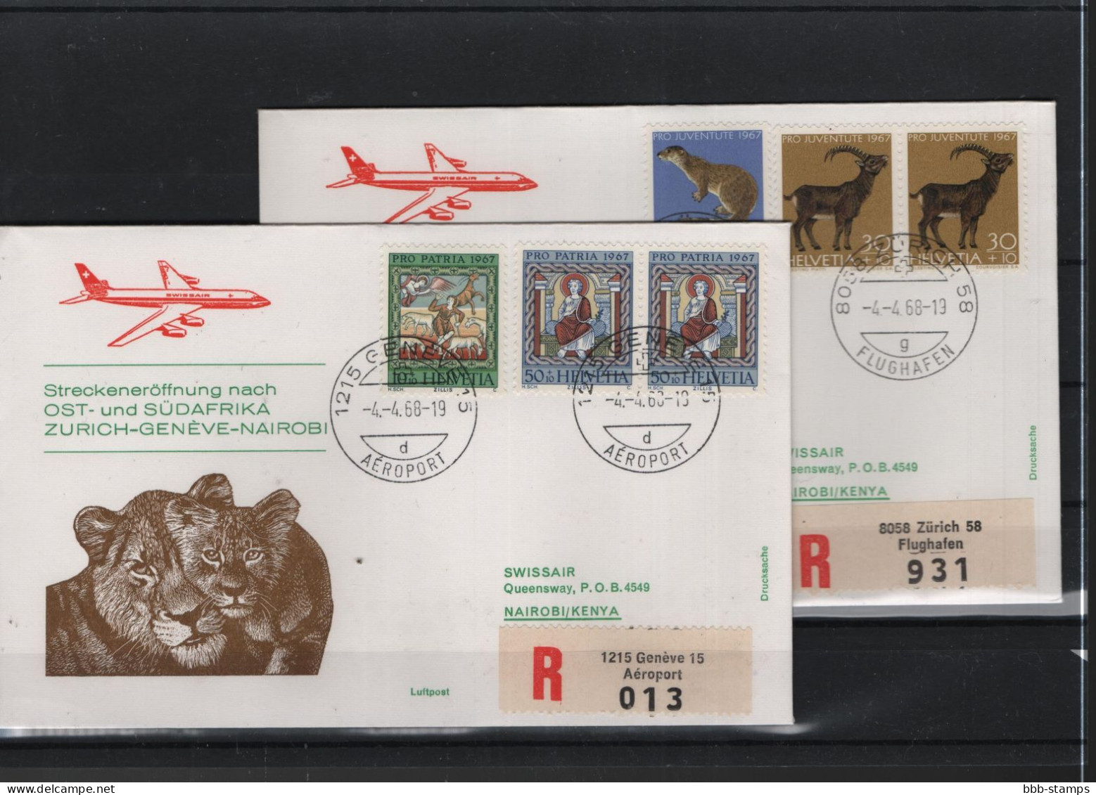 Schweiz Air Mail Swissair  FFC  4.4.1968 Züich - Nairobi VV - First Flight Covers