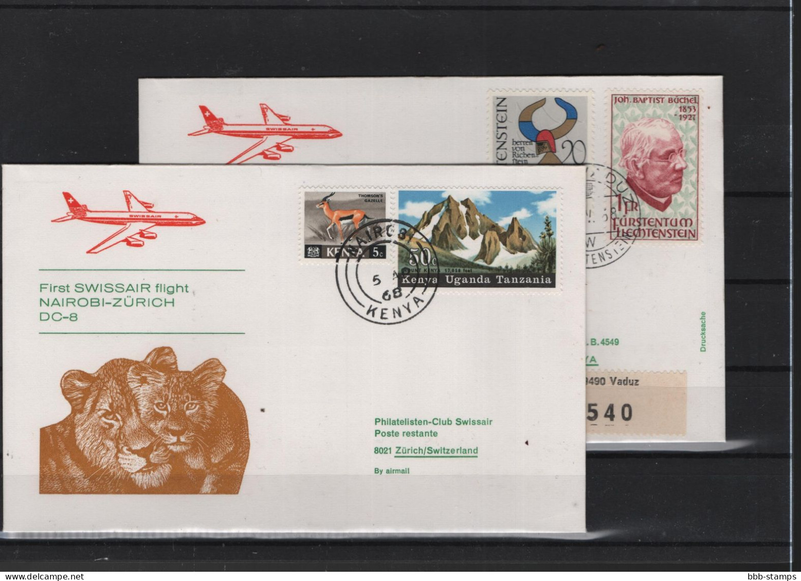 Schweiz Air Mail Swissair  FFC  4.4.1968 Züich - Nairobi VV - Eerste Vluchten