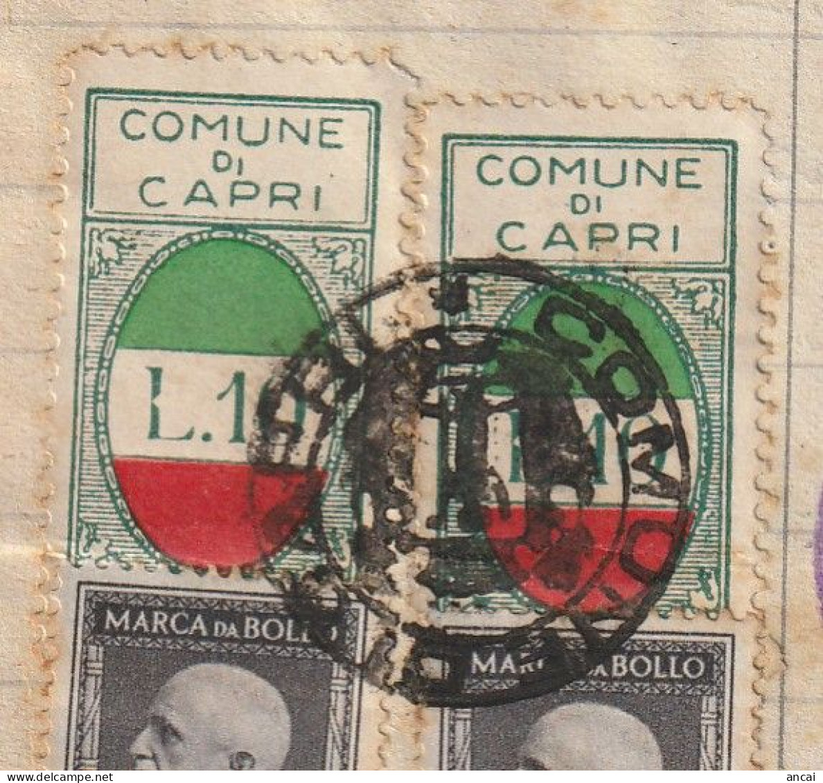 Italy. Capri. 1946. Marche Municipali (comunale) TASSA DI SOGGIORNO L. 10, Su Documento. - Sin Clasificación