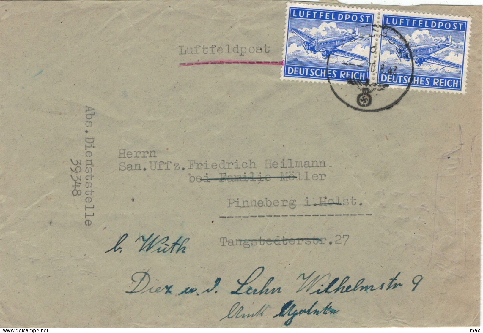 Luftfeldpost Dienststelle 39348 Sanitäts-Kompanie 290 > Heilmann Pinneberg - Feldpost 2e Guerre Mondiale