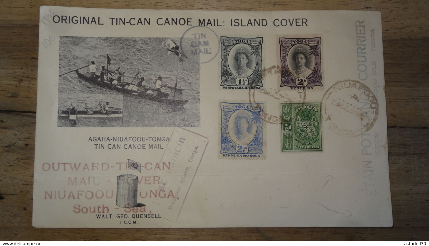 Grande Enveloppe TOGA - TONGA , Tin Can Canoe Mail 1945 .......... 240424......... CL9-57 - Tonga (...-1970)