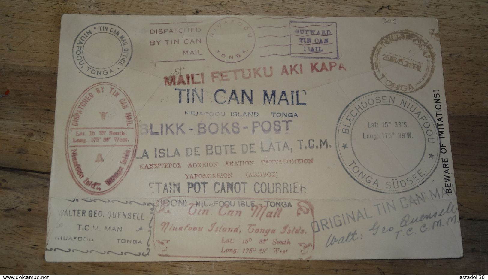 Grande Enveloppe TOGA - TONGA , Tin Can Canoe Mail 1945 .......... 240424......... CL9-57 - Tonga (...-1970)