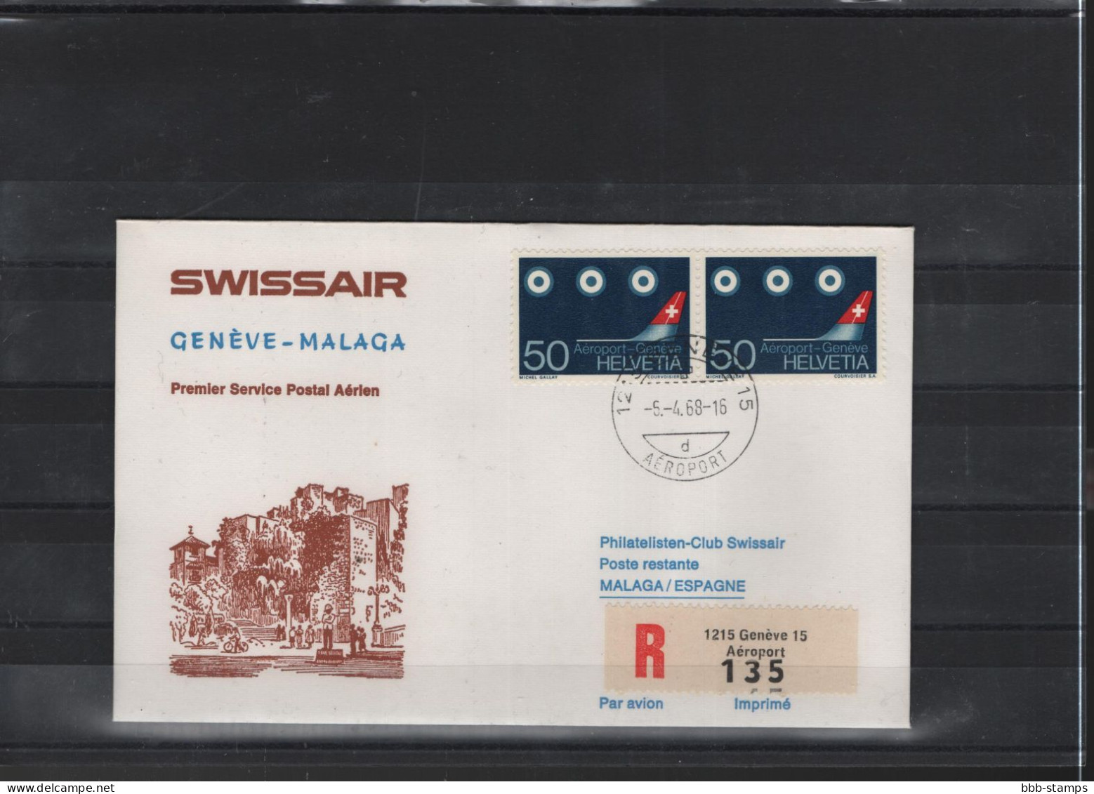 Schweiz Air Mail Swissair  FFC  5.4.1968 Genf - Malaga - Eerste Vluchten