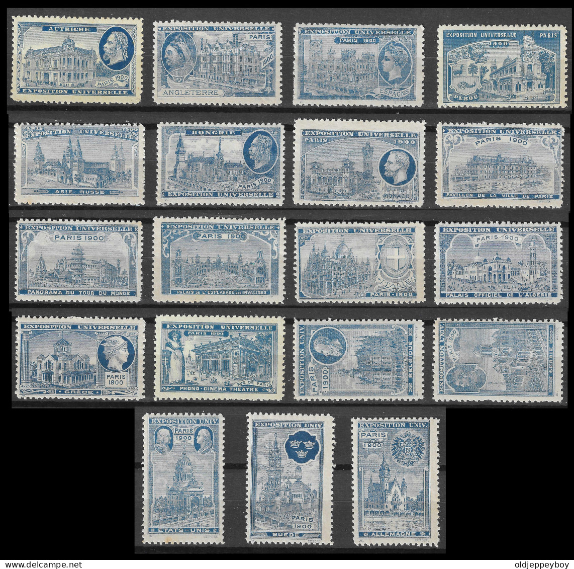 EXPO PARIS France 1900 EXPOSITION UNIVERSELLE ERINOPHILIE  Vignetten VIGNETTE SET OF 19  MNH** 14 COUNTRIES RARE - 1900 – Parigi (Francia)