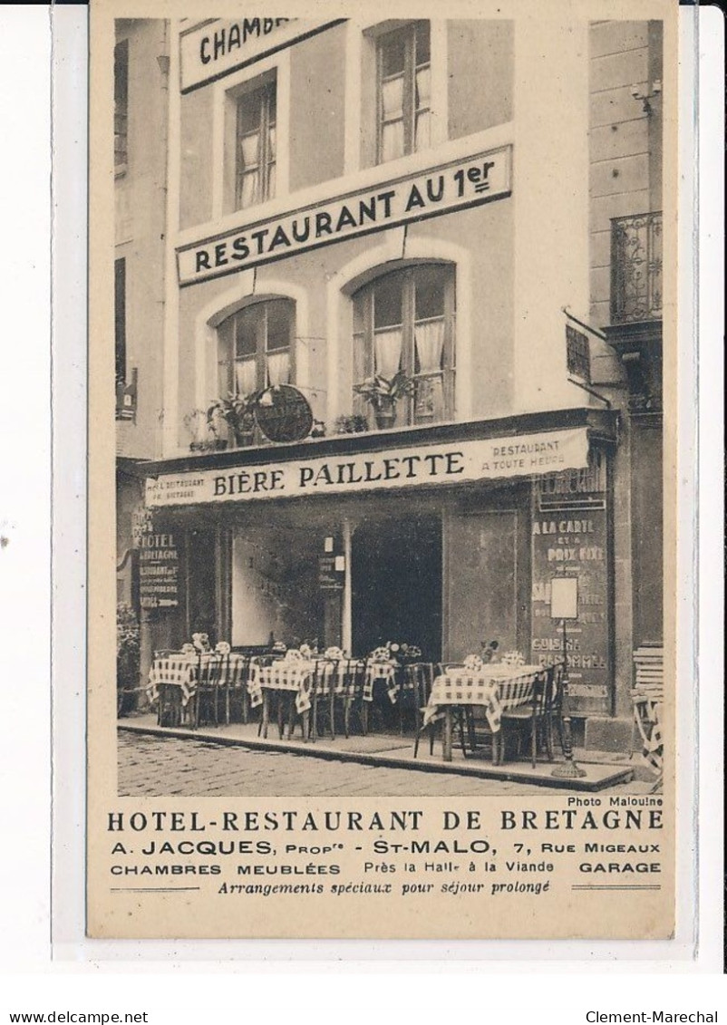 ST-MALO : Hôtel-Restaurant De Bretagne, A.JACQUES, Propriétaire, Rue Migeaux - Très Bon état - Saint Malo