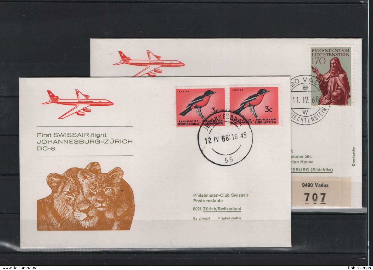 Schweiz Air Mail Swissair  FFC  11.4.1968 Zürich - Genf - Joannisburg VV - Erst- U. Sonderflugbriefe