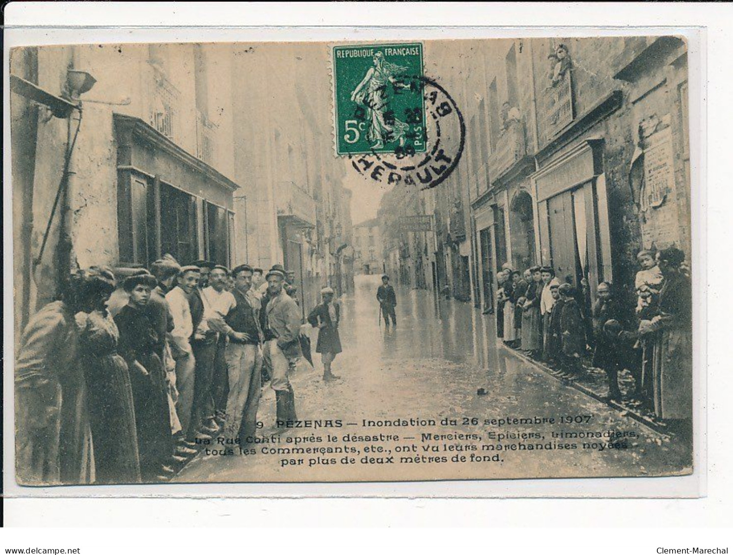PEZENAS : Inondation Du 26 Septembre 1907, La Rue Conti Après Le Désastre  - Très Bon état - Pezenas