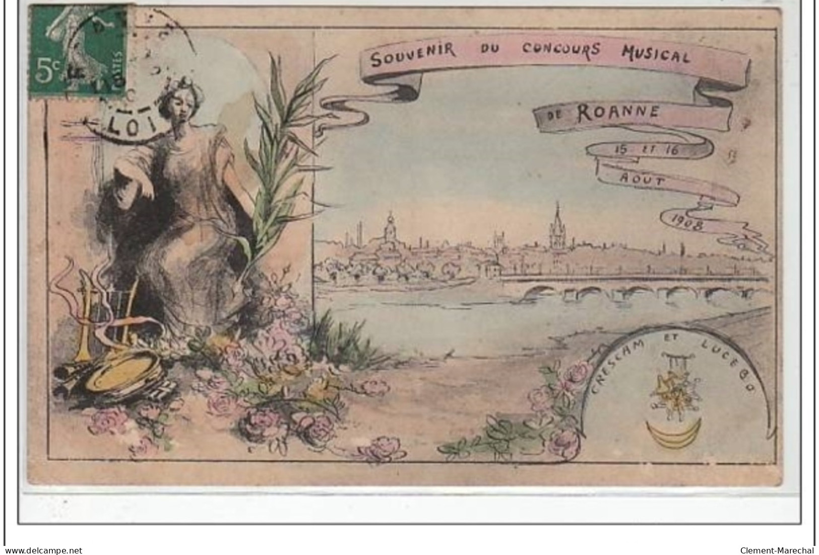 ROANNE : Souvenir Du Concours Musical En 1908 - Bon état (petites éraflures) - Roanne