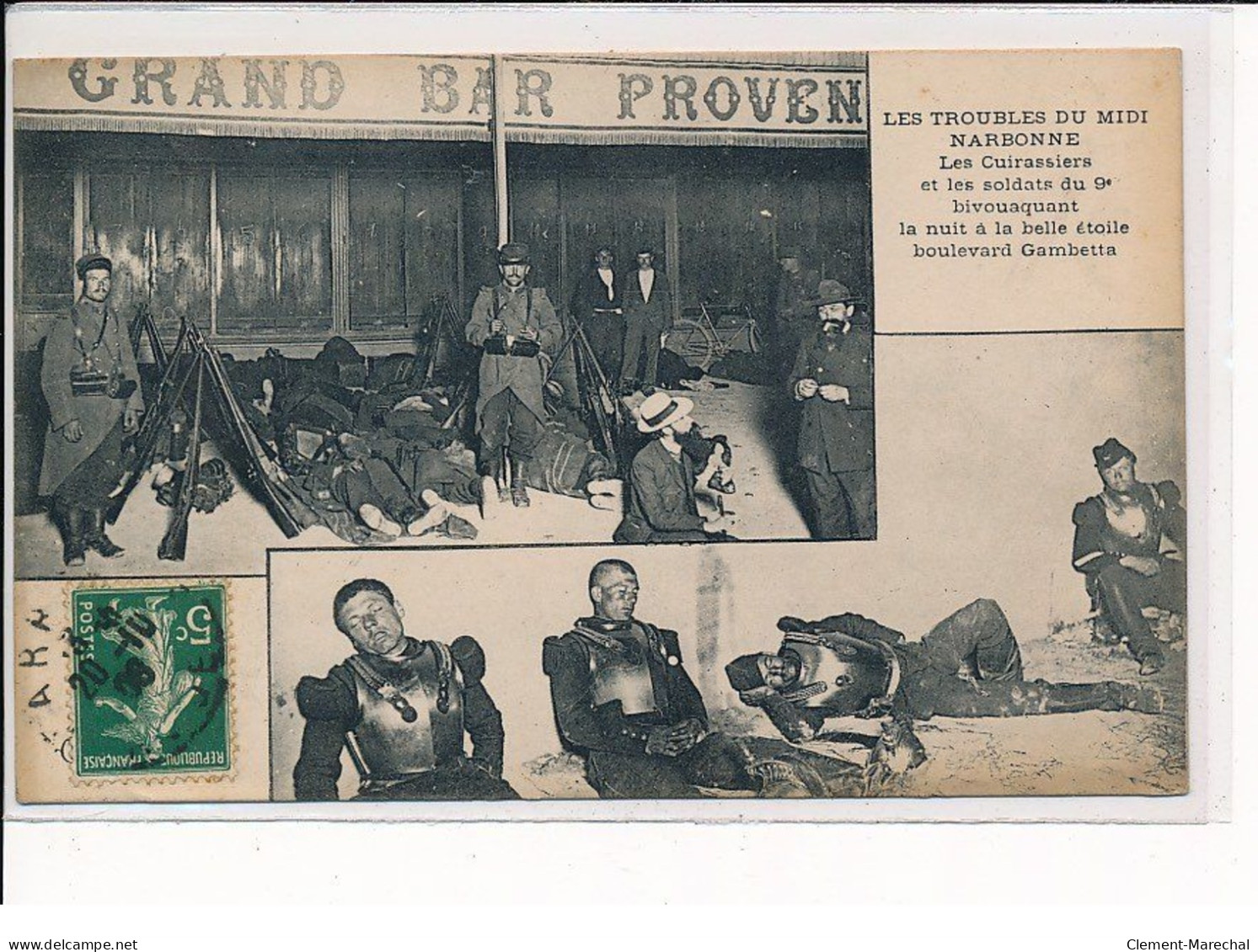 NARBONNE : Les Cuirassiers Et Les Soldats Du 9ème Bivouaquant La Nuit, Boulevard Gambetta - Très Bon état - Narbonne