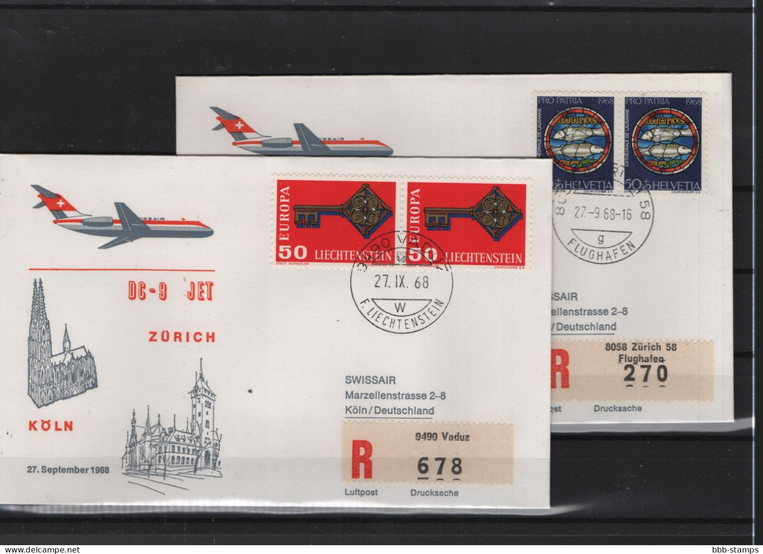 Schweiz Air Mail Swissair  FFC  27.9.1968 Zürich - Köln - Erst- U. Sonderflugbriefe