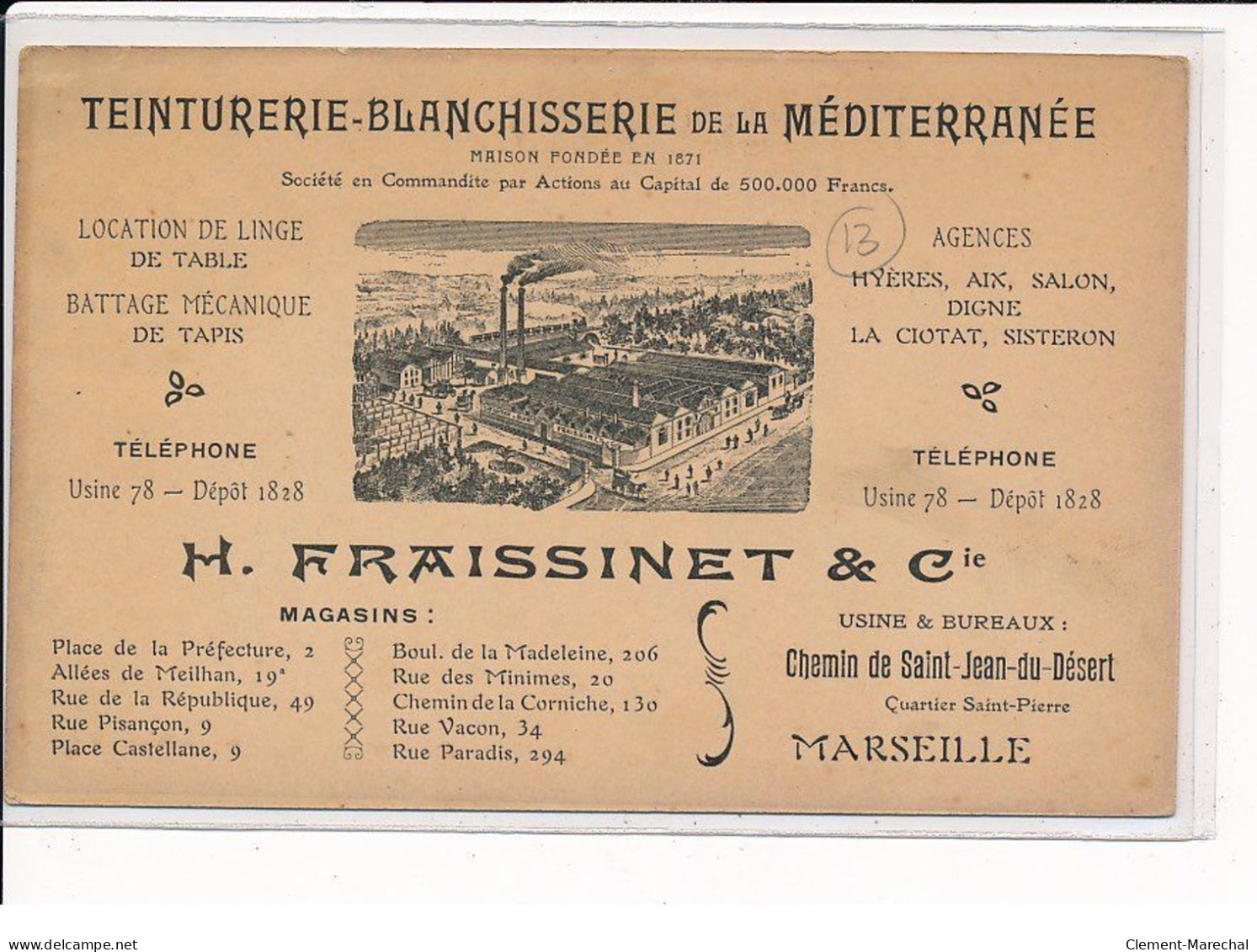 MARSEILLE : Teinturerie Blanchisserie De La Méditerranée, Usine & Bureaux Quartier Saint-Pierre - Très Bon état - Unclassified