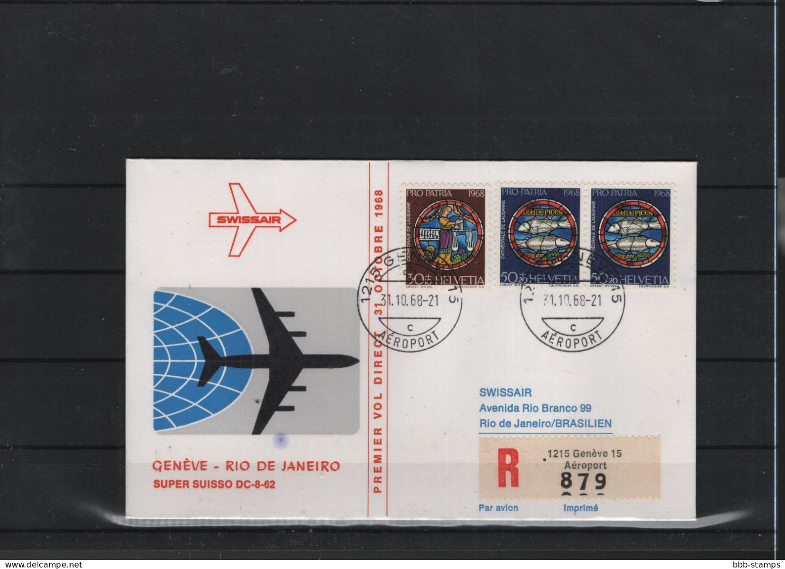 Schweiz Air Mail Swissair  FFC  31.10.1968 Genf - Rio VV - Premiers Vols