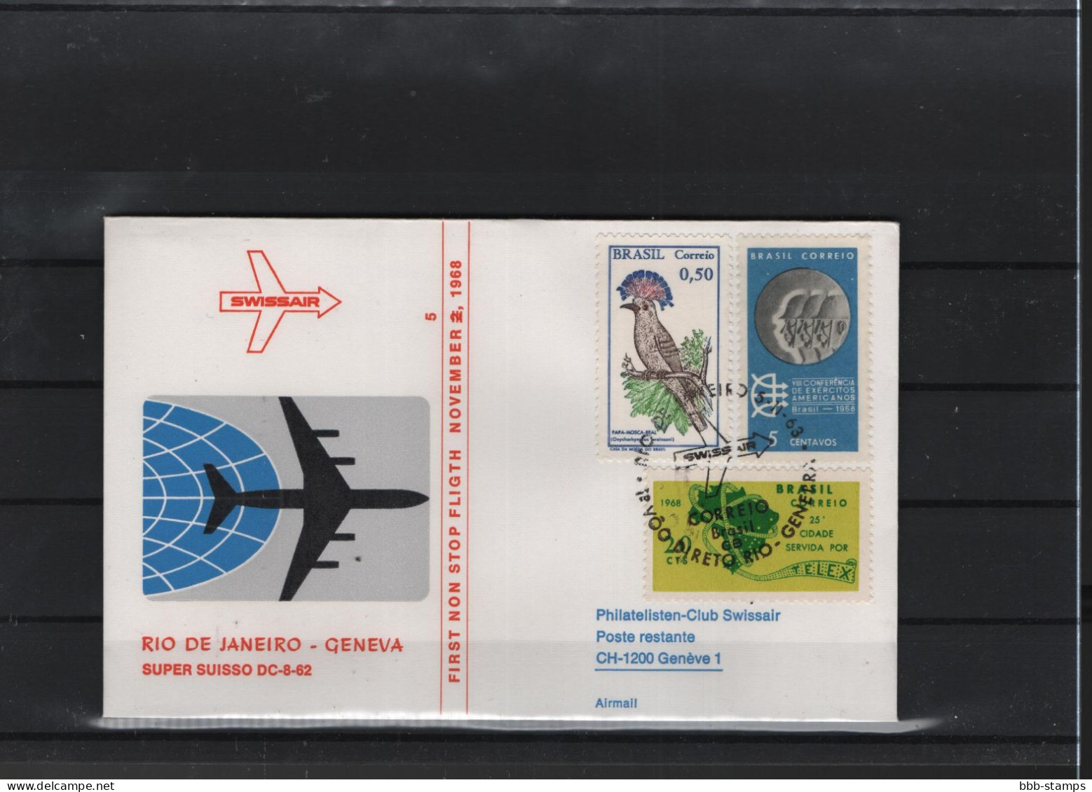 Schweiz Air Mail Swissair  FFC  31.10.1968 Genf - Rio VV - Erst- U. Sonderflugbriefe