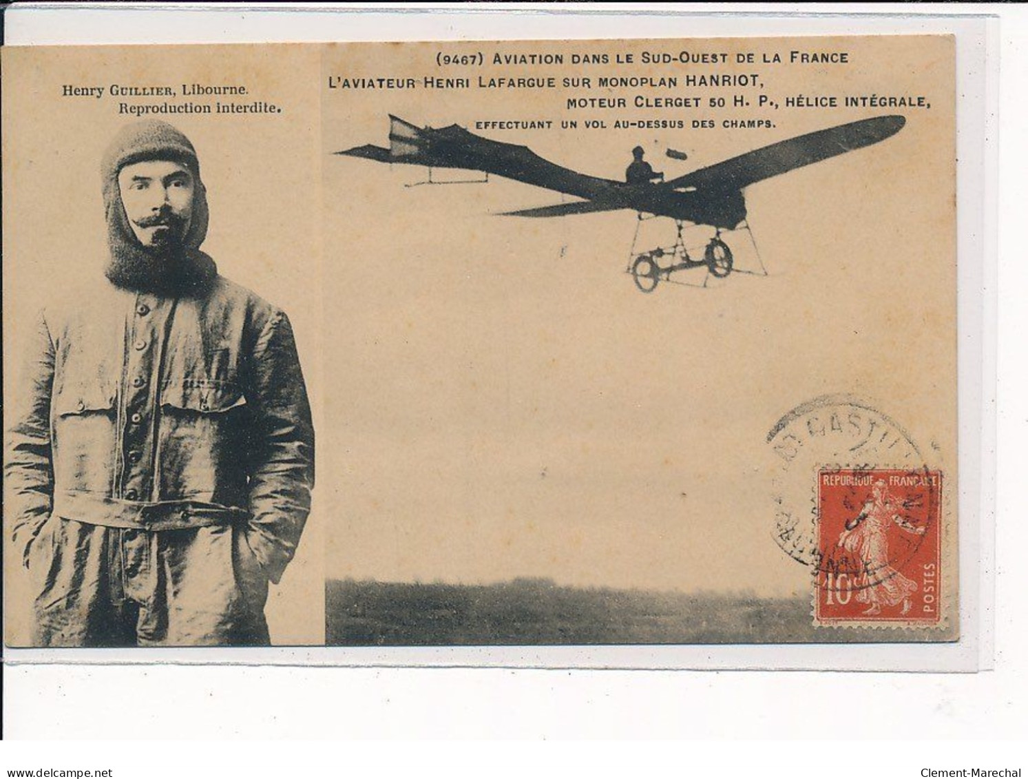 Edition LIBOURNE : Aviation, L'aviateur Henri Lafargue Sur Monoplan Hanriot - Très Bon état - Libourne