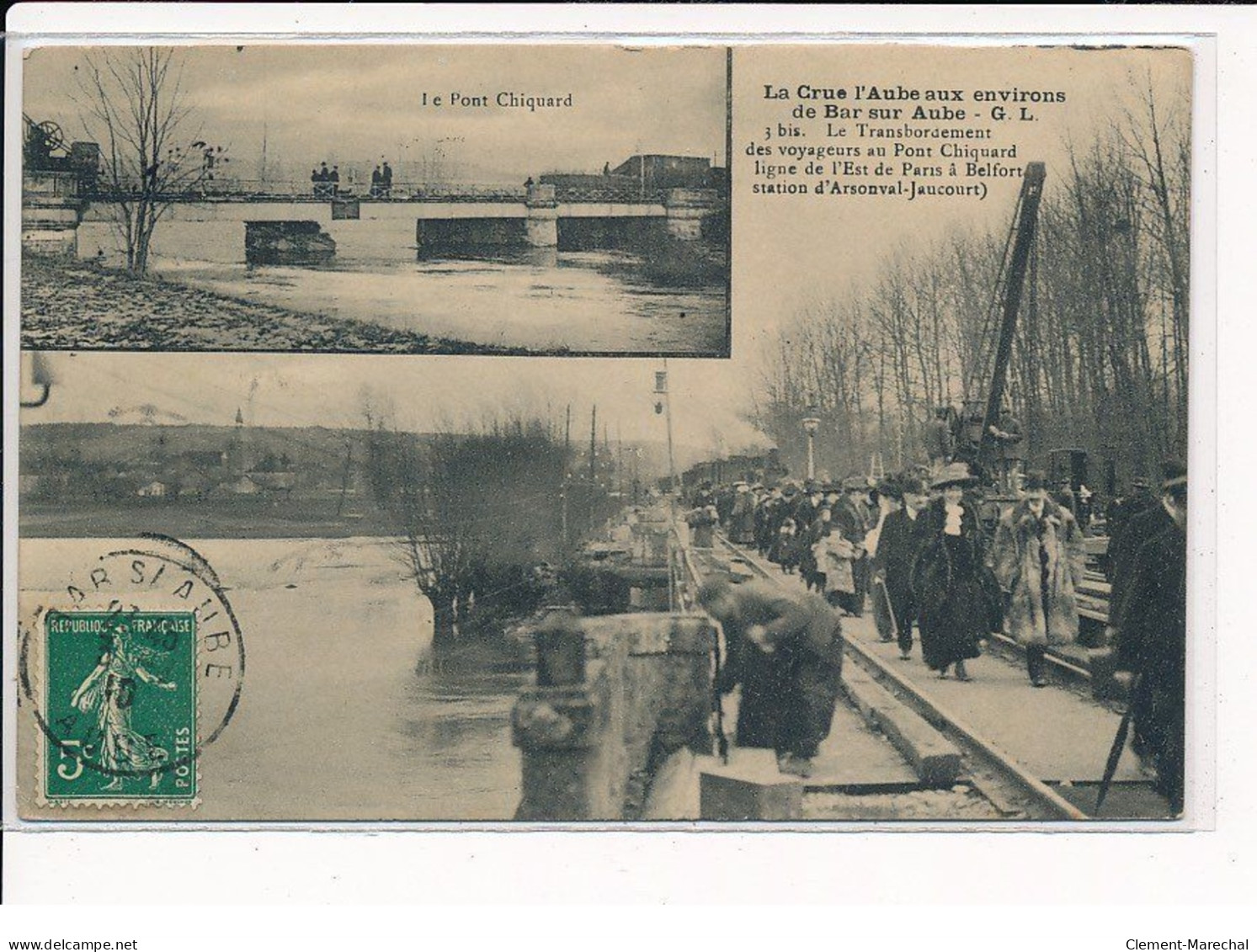 Environs De BAR-sur-AUBE : Crue De L'Aube, Le Transbordement Des Voyageurs Au Pont Chiquard - Très Bon état - Bar-sur-Aube