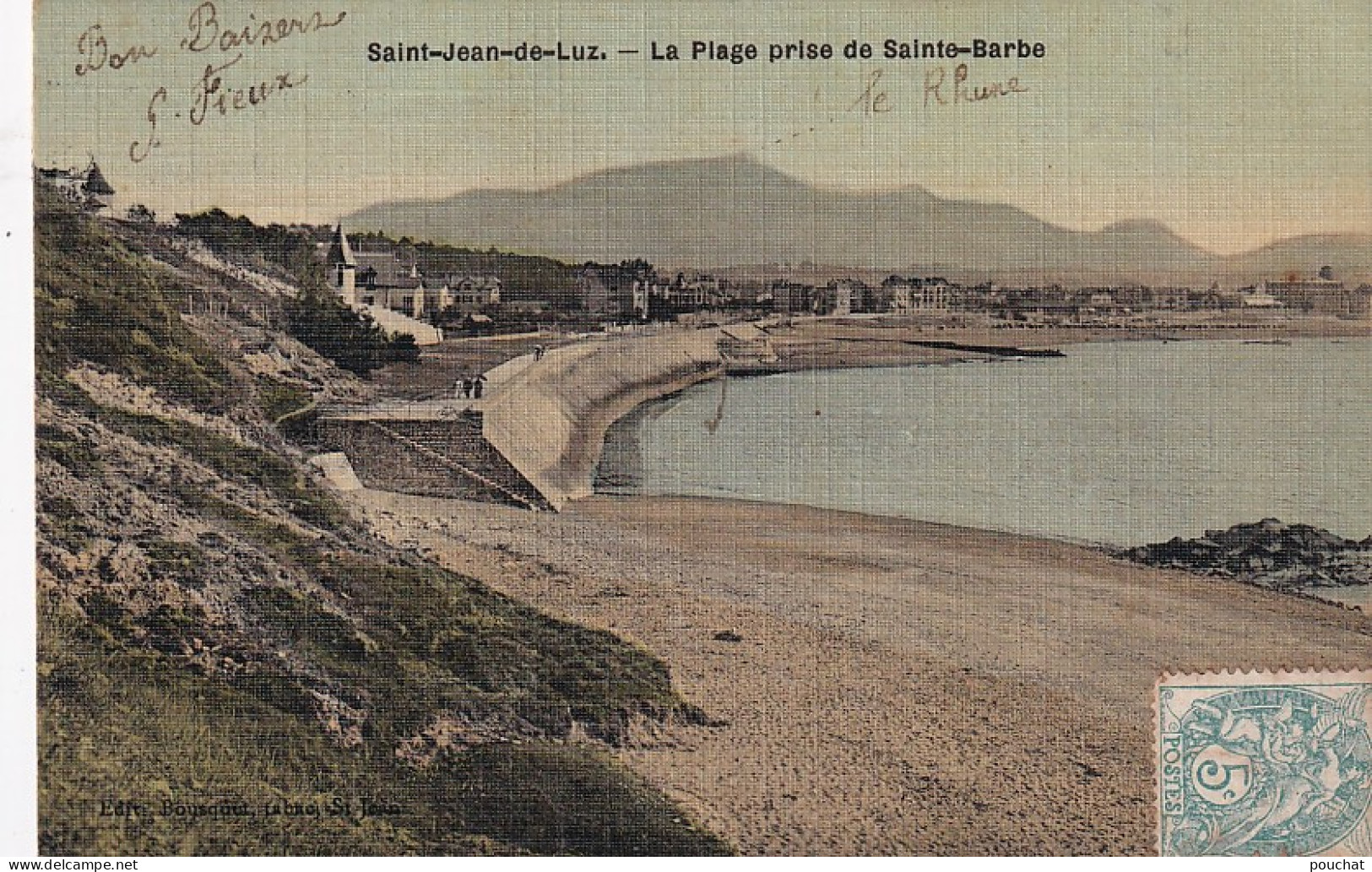 Z+ Nw-(64) SAINT JEAN DE LUZ - LA PLAGE PRISE DE SAINTE BARBE - CARTE COLORISEE TOILEE - Saint Jean De Luz