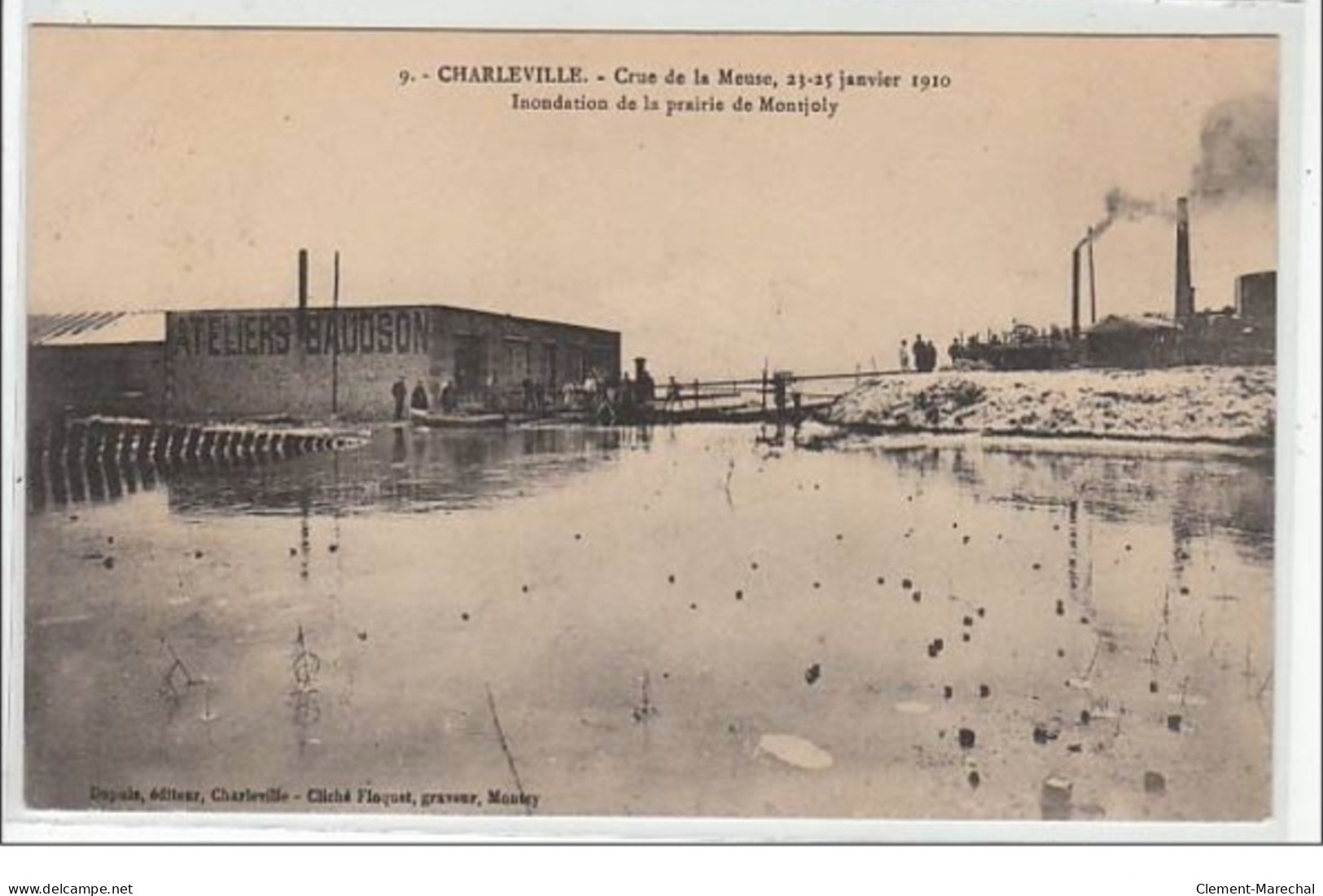 CHARLEVILLE : Crue De La Meuse, 23-25 Janvier 1910 - Inondation De La Prairie De Montjoly - Très Bon état - Charleville