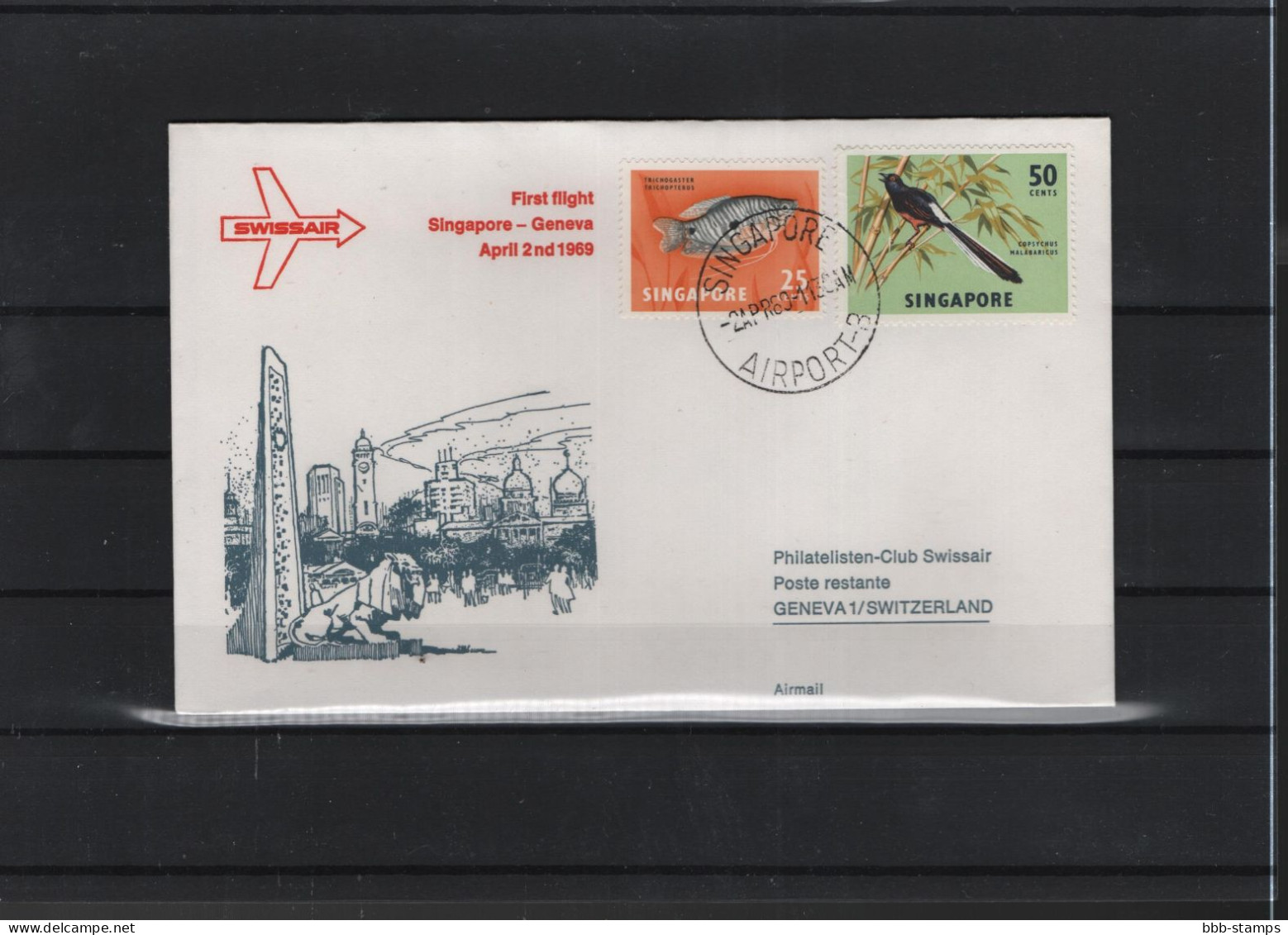 Schweiz Air Mail Swissair  FFC  31.3.1969 Zürich - Genf - Singapur VV - Erst- U. Sonderflugbriefe