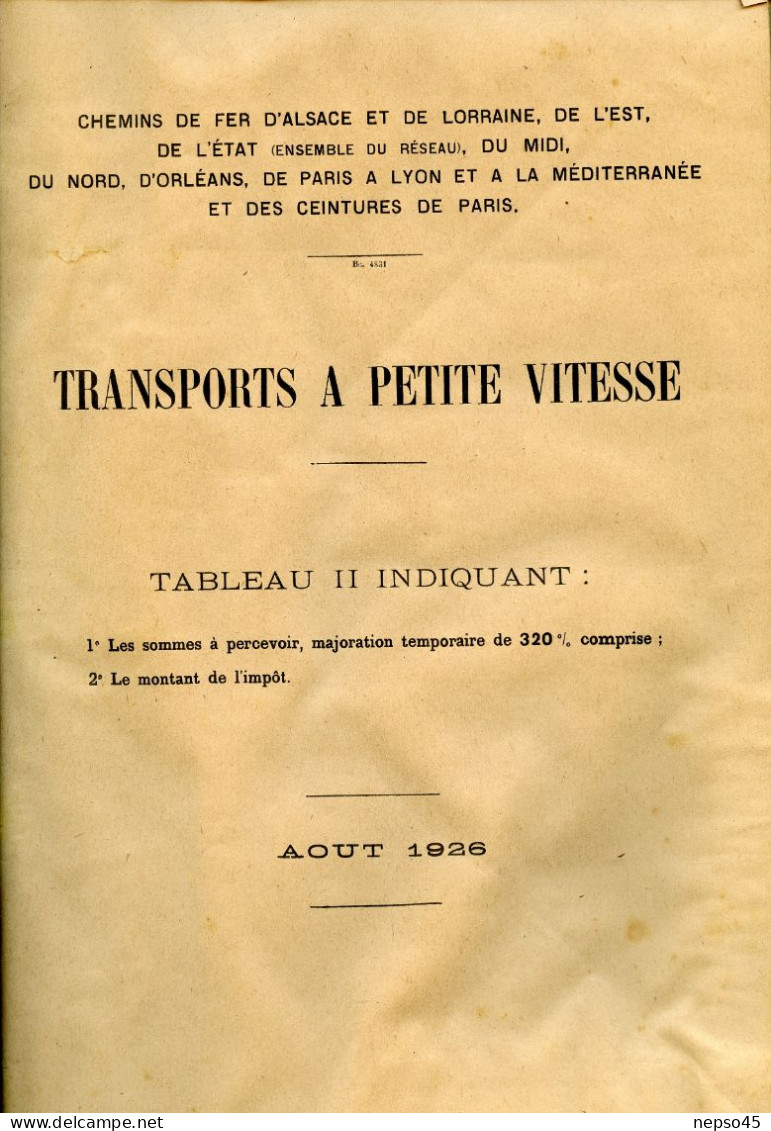 Instructions Générales.1926.Transport à Petite Vitesse.Chemins De Fer.Alsace-Lorraine.de L'Est.d'Etat.du Midi.du No - Ferrocarril
