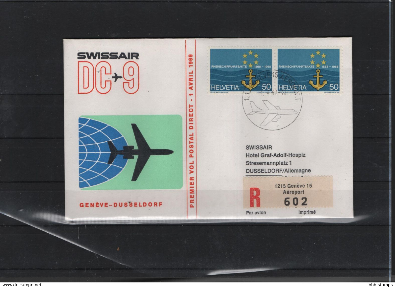 Schweiz Air Mail Swissair  FFC  31.4.1969 Genf - Düsseldorf - Eerste Vluchten