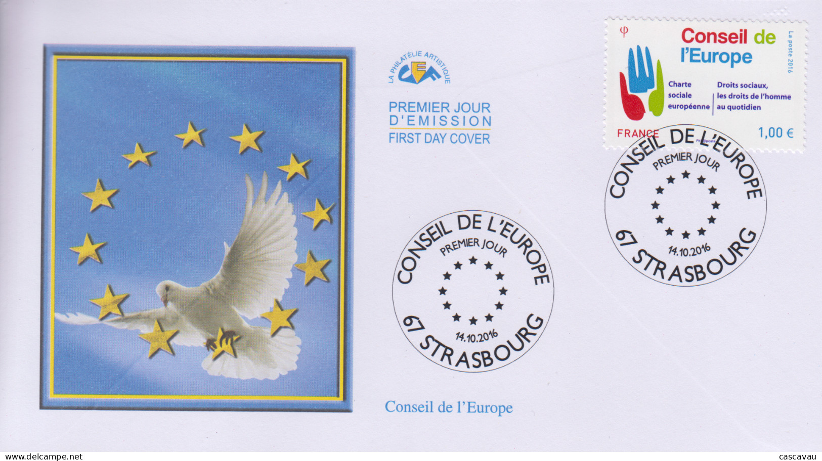 Enveloppe  FDC   1er  Jour   FRANCE    CONSEIL  DE  L' EUROPE    2016 - 2010-2019