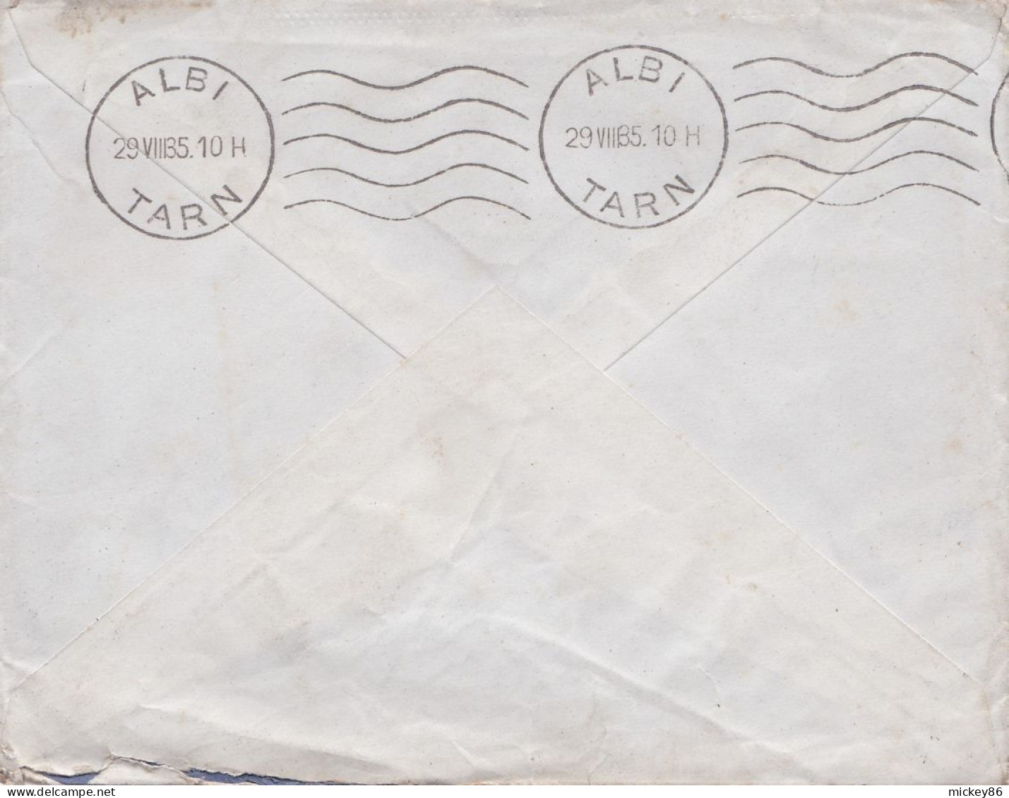 1935-lettre Destinée à ALBI-81, Type Paix,cachet Convoyeur "LE CHAPUS à ROCHEFORT/MER" Du 27-6-35,Krag Au Verso - 1921-1960: Période Moderne