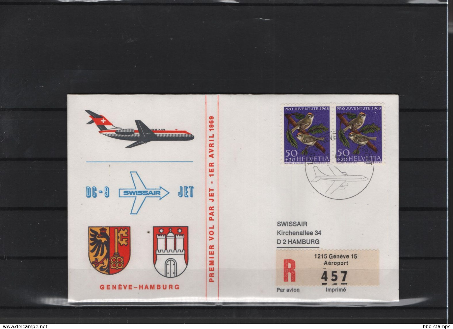 Schweiz Air Mail Swissair  FFC  31.4.1969 Genf - Hamburg - Eerste Vluchten