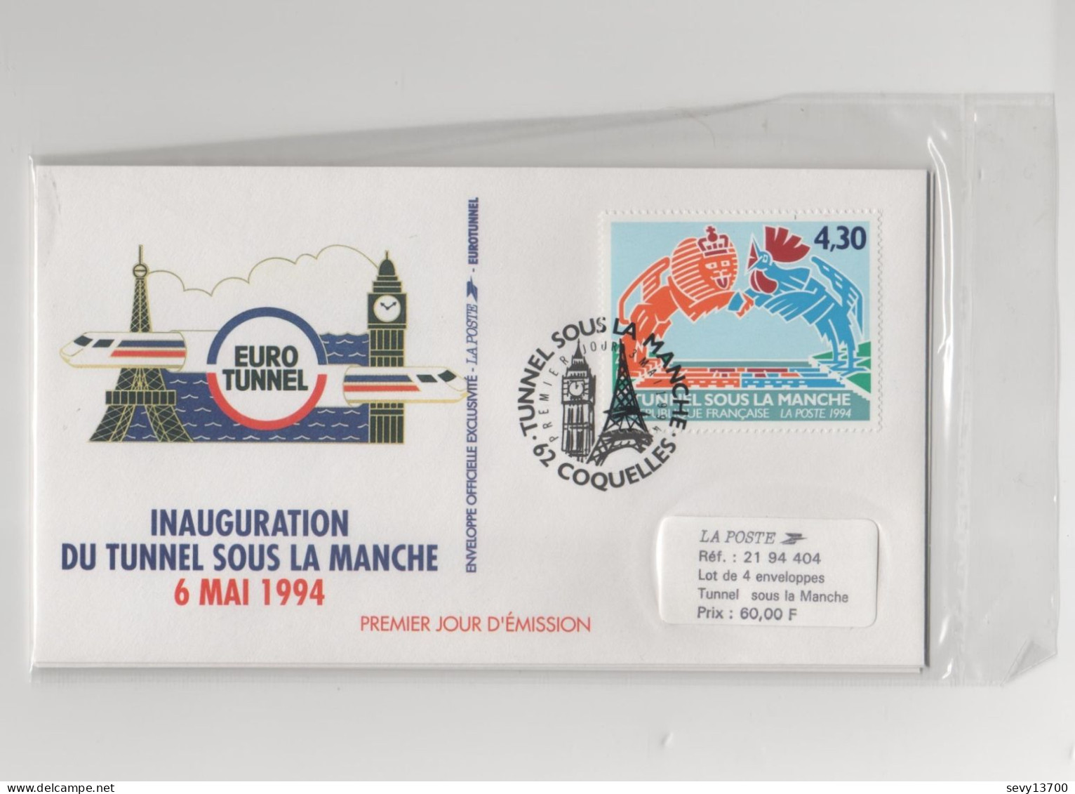 France  1994 4 Enveloppes Inauguration Du Tunnel Sous La Manche Le 6 Mai 1994 (sous Blister) - Ungebraucht