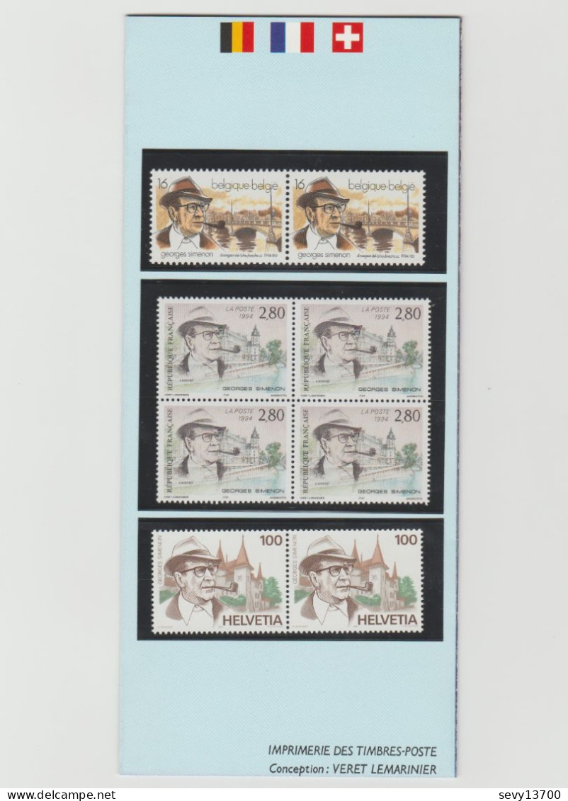 France 1994 Souvenir Philatélique Emission Commune Belgique France Suisse - Georges Simenon - Souvenir Blocks & Sheetlets