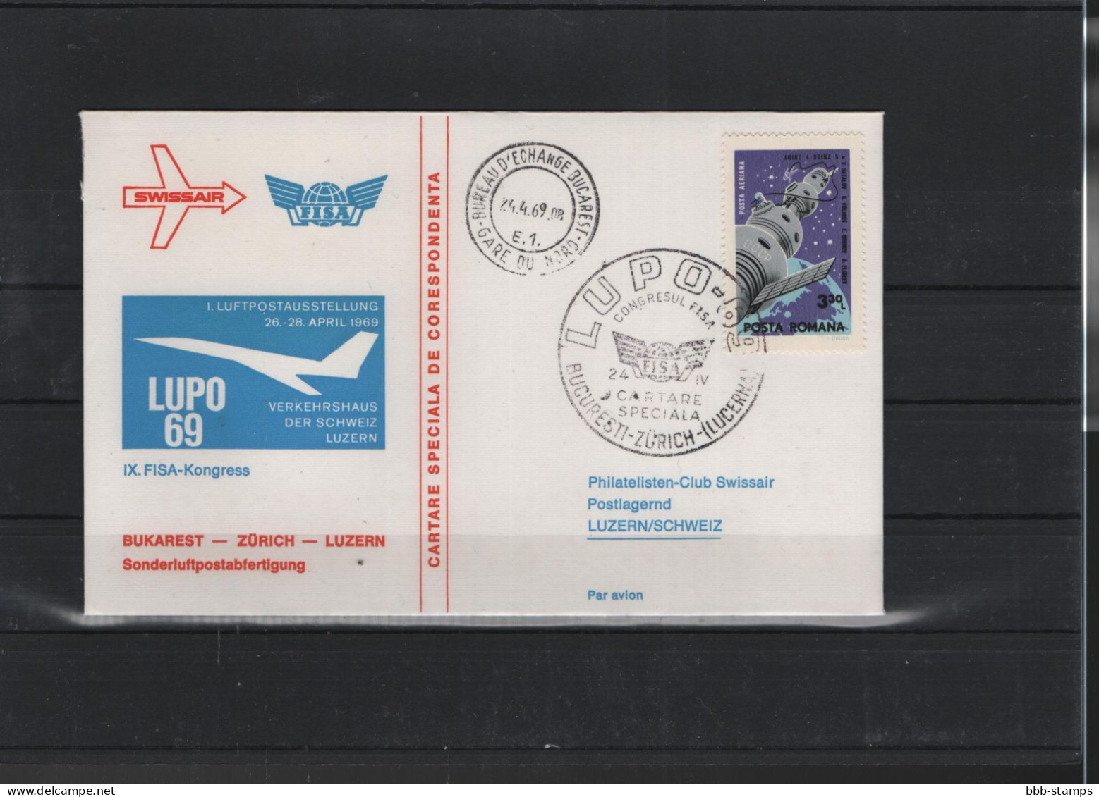 Schweiz Air Mail Swissair  FFC  24.4.1969 Bukarest - Luzern - First Flight Covers