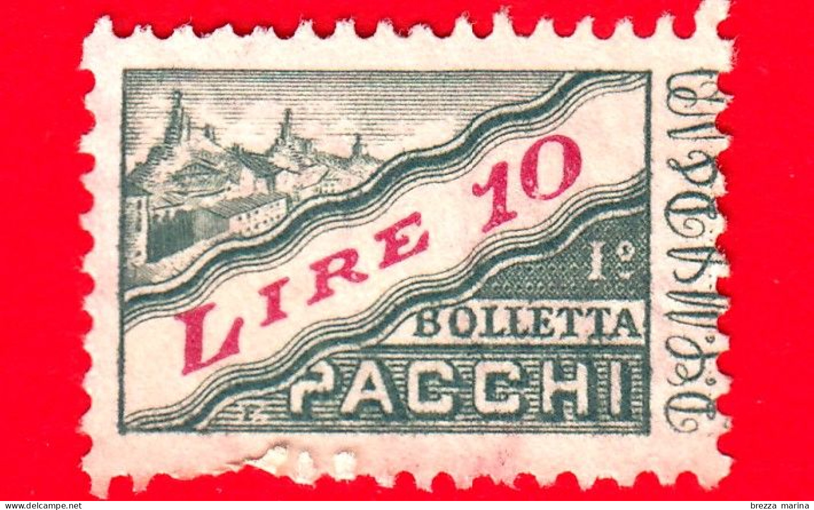 SAN MARINO - Usato - 1953 - Due Sezioni, Filigrana Ruota - Pacchi Postali - Colli Di San Marino - Bolletta - 3 - Paketmarken