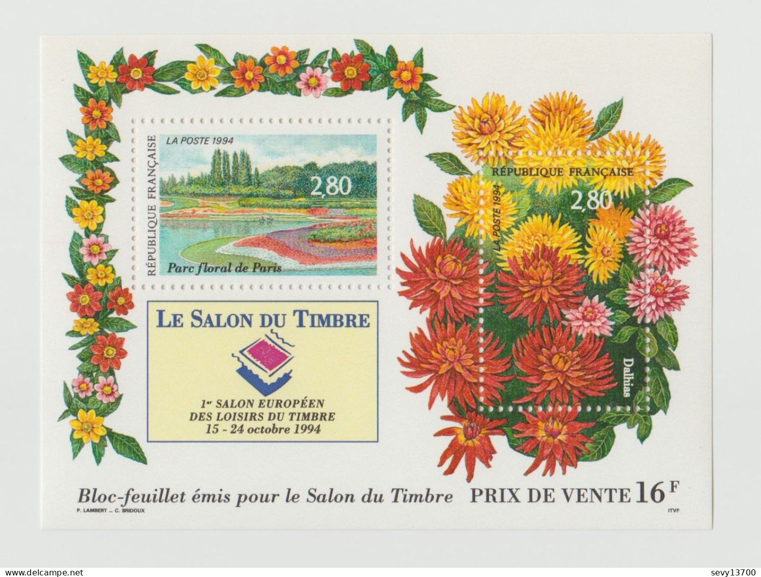 France 1994 Salon Du Timbre Yvert Et Tellier BF N° 16 Parc Floral De Paris - Mint/Hinged