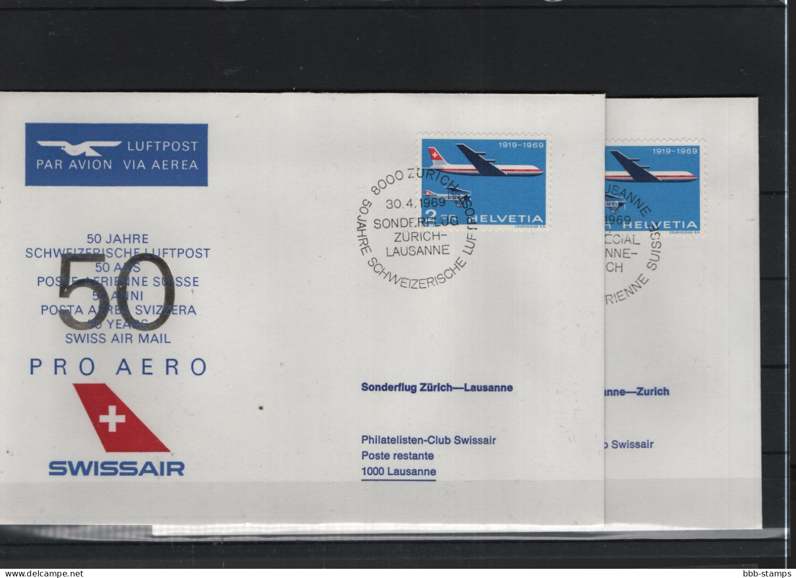 Schweiz Air Mail Swissair  FFC  30.4.1969 Zürich - Lusanne - Eerste Vluchten