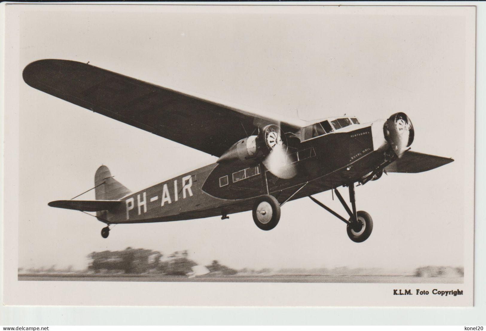 Vintage Rppc KLM K.L.M Royal Dutch Airlines Fokker F-18 Aircraft - 1919-1938: Entre Guerras