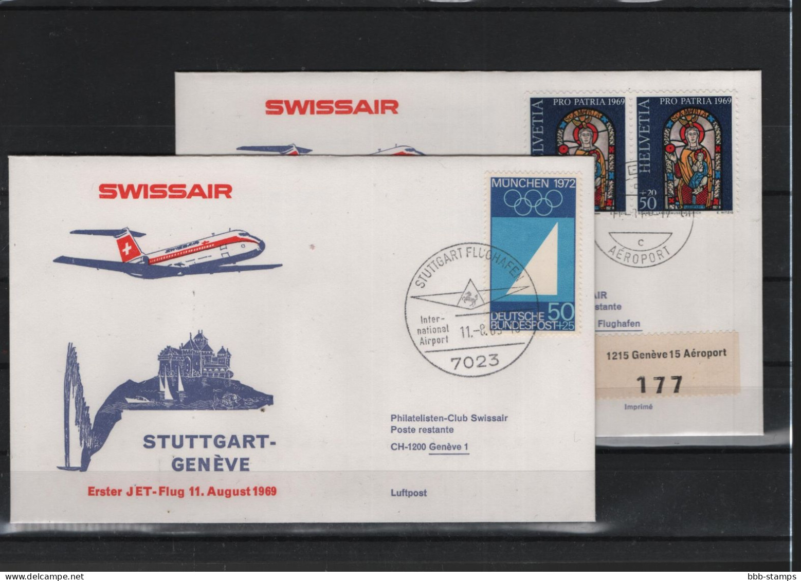 Schweiz Air Mail Swissair  FFC  11.8.1969 Genf - Stuttgart VV - Eerste Vluchten