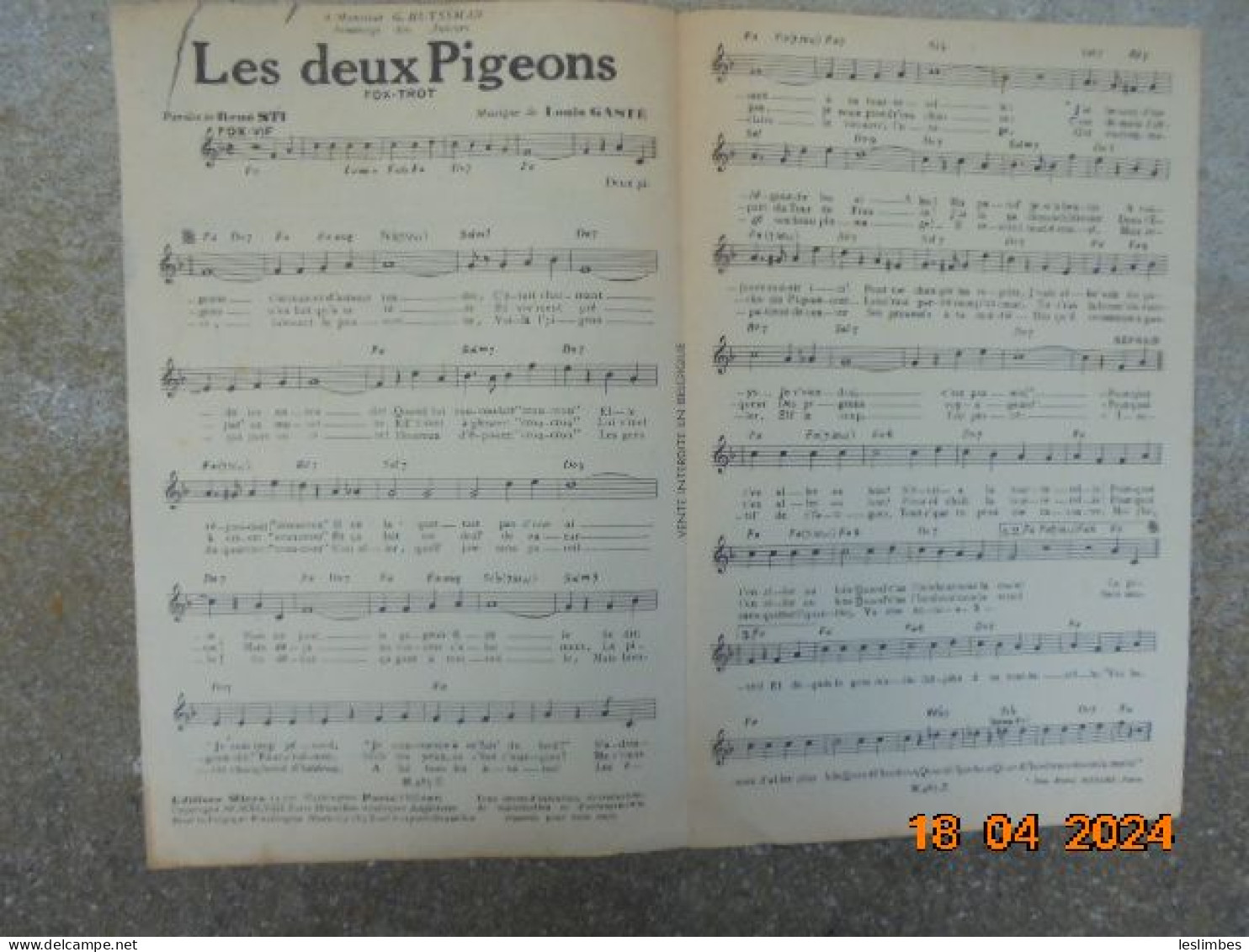 Les Deux Pigeons [partition] Fox-Trot - Rene Sti, Louis Gaste - Editions Micro 1948 - Scores & Partitions