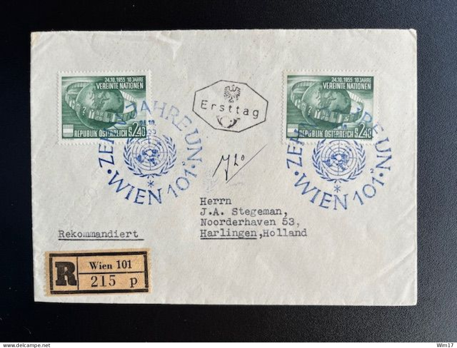 AUSTRIA 1955 REGISTERED LETTER VIENNA WIEN TO HARLINGEN 24-10-1955 OOSTENRIJK OSTERREICH EINSCHREIBEN - Covers & Documents