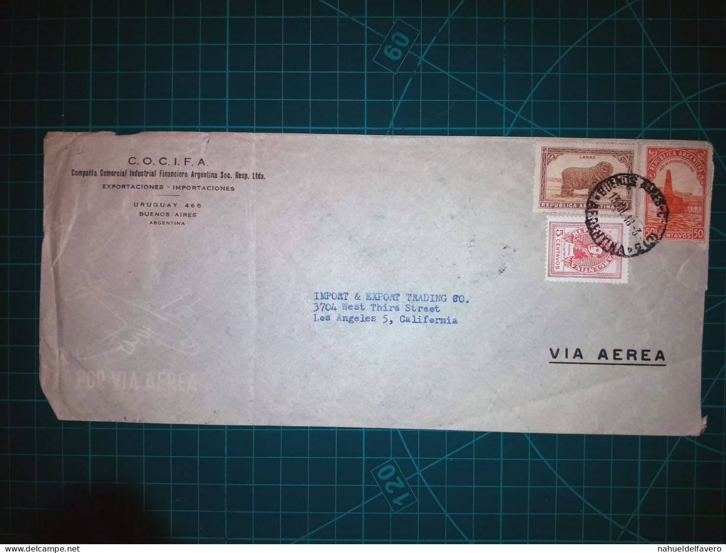 ARGENTINE, Enveloppe De "Compania Comercial Industrial Financiera Argentina Soc. Resp. Ltda." Distribué à Los Angeles, C - Used Stamps