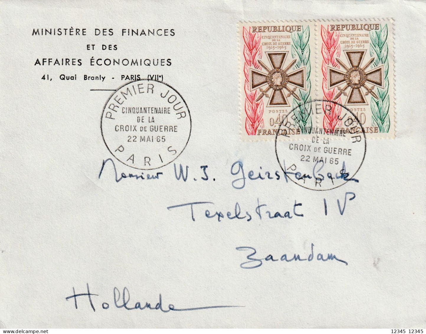 Frankrijk 1965, Letter Sent To Netherland, War Cross - Briefe U. Dokumente