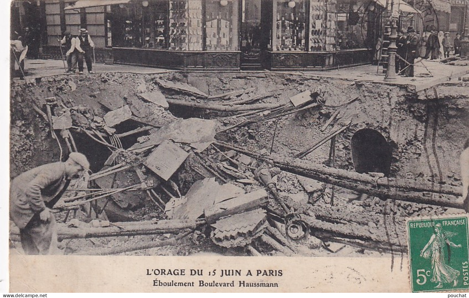 Z++ Nw-(75) L'ORAGE DU 15 JUIN A PARIS ( 1914 ) - EBOULEMENT BOULEVARD HAUSSMANN - Catástrofes