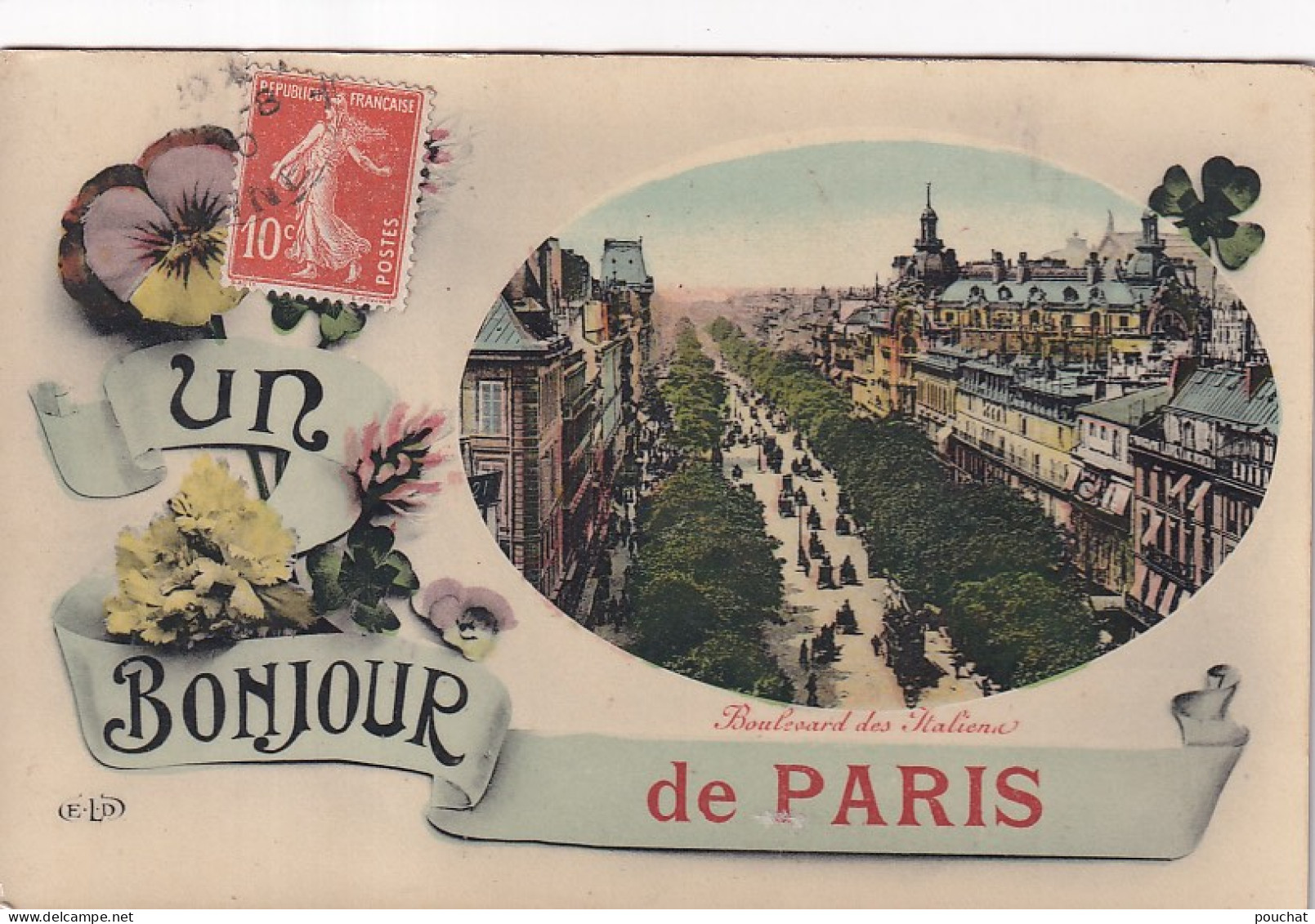 Z++ Nw-(75) UN BONJOUR DE PARIS - BOULEVARD DES ITALIENS - CARTE FANTAISIE AVEC PENSEE ET TREFLE - Distrito: 02