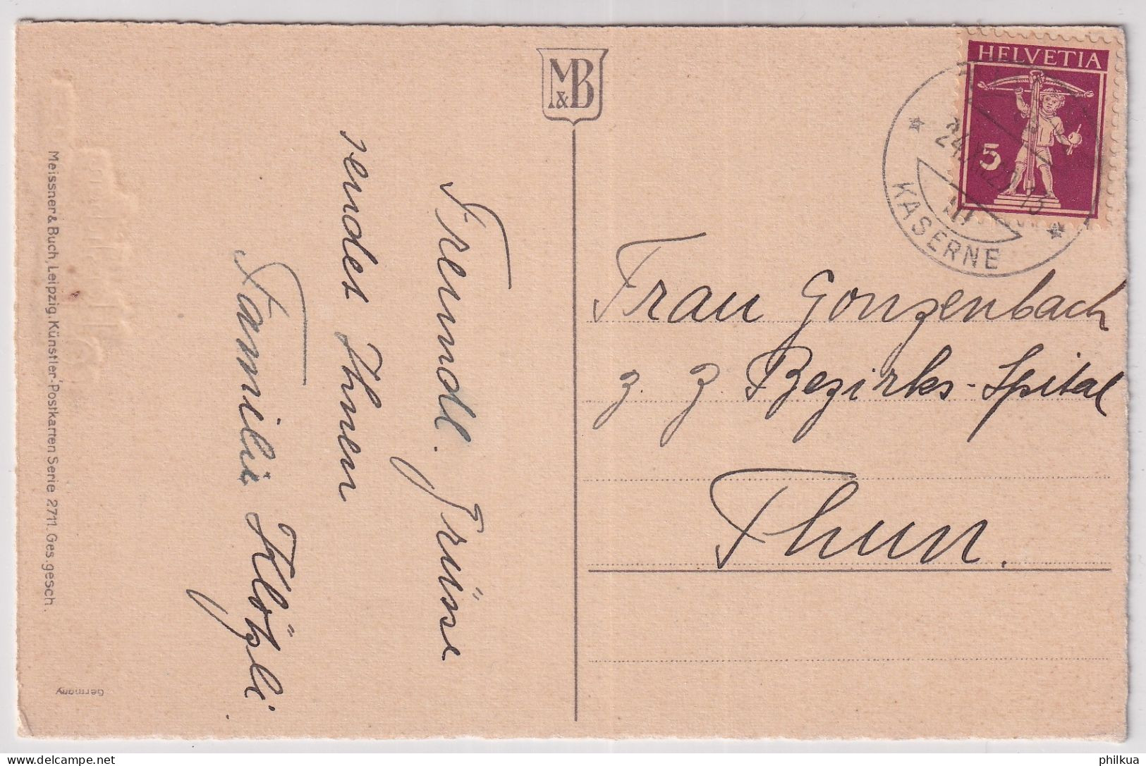 Zumst. 170 / Mi. 200x Auf Weihnachtskarte Mit Stempel THUN KASERNE 24.12.1929 - Brieven En Documenten