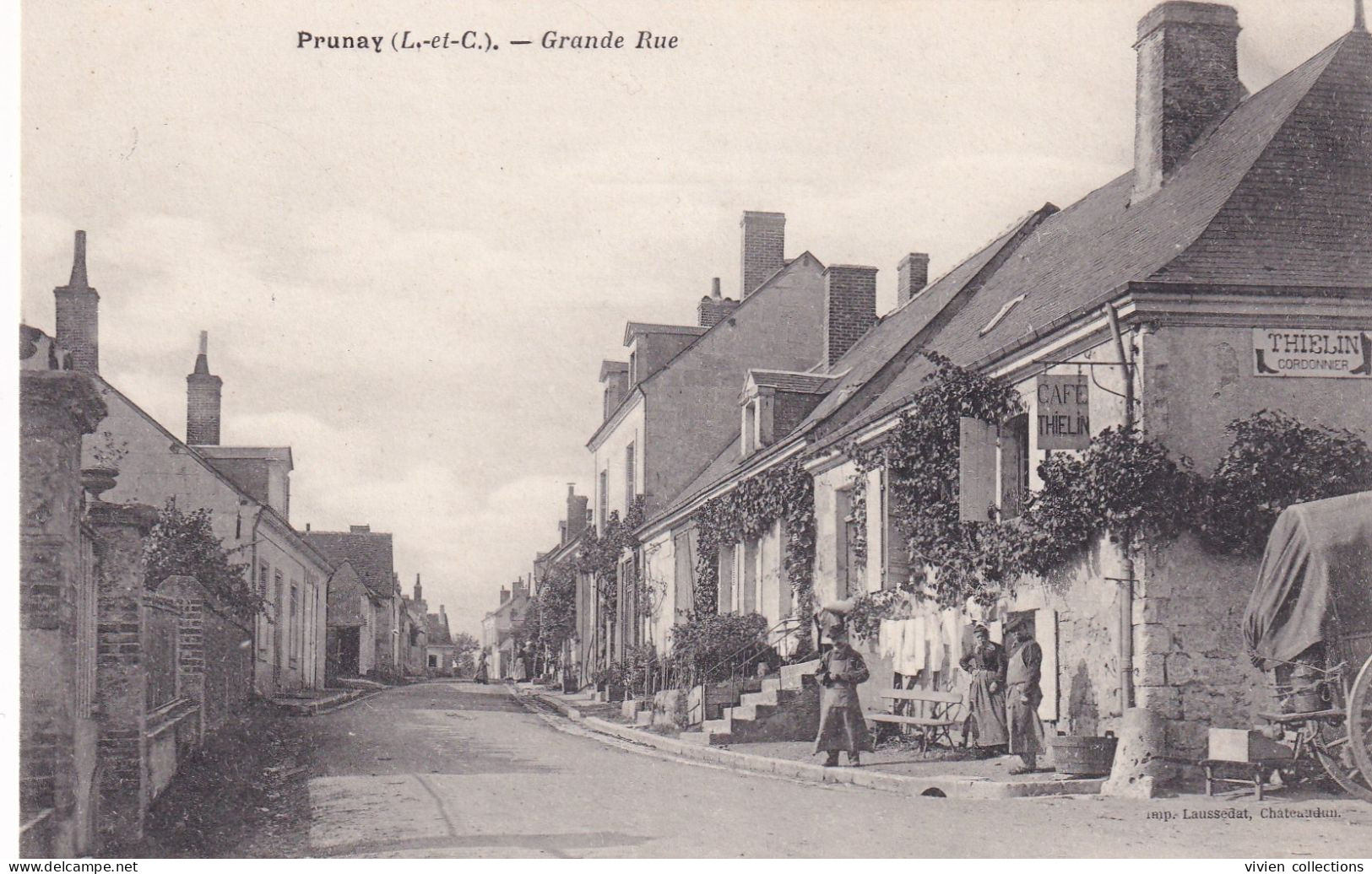 Prunay (41 Loir Et Cher) Grande Rue - Le Café Cordonnier Thielin Au 1er Plan - édit. Laussedat - Sonstige & Ohne Zuordnung