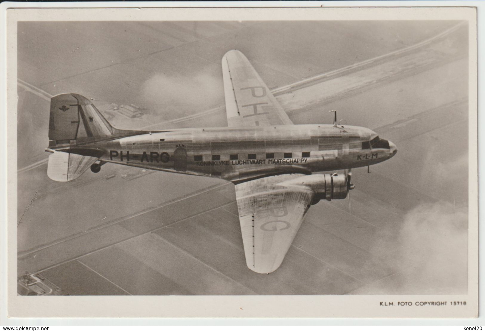 Vintage Rppc KLM K.L.M Royal Dutch Airlines Douglas Dc-3 Aircraft - 1919-1938: Between Wars