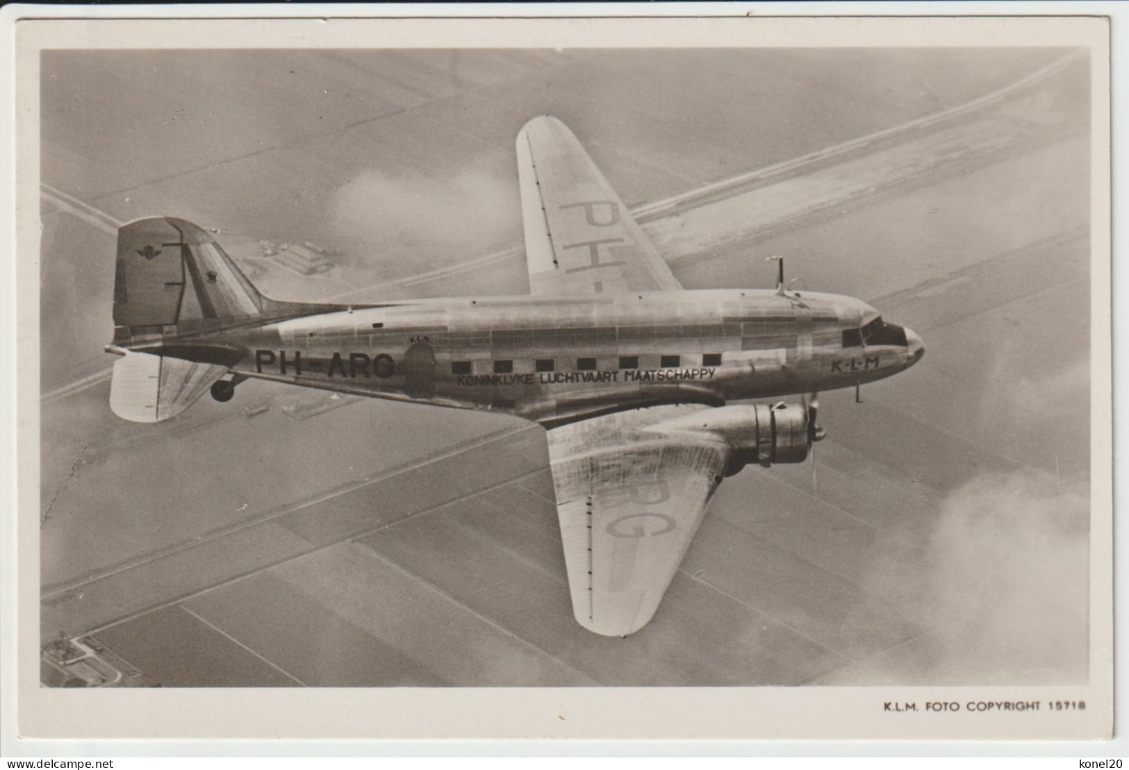 Vintage Rppc KLM K.L.M Royal Dutch Airlines Douglas Dc-3 Aircraft - 1919-1938: Interbellum