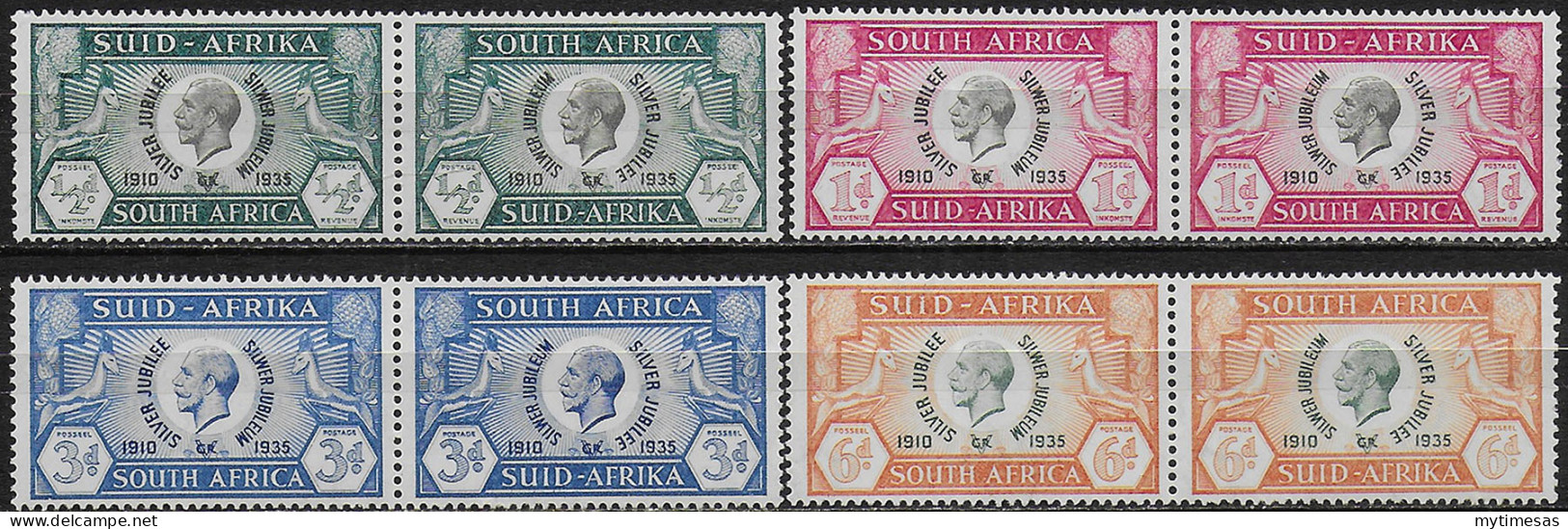 1935 South Africa Silver Jubilee 4 Pairs MNH SG N. 65/68 - Otros & Sin Clasificación