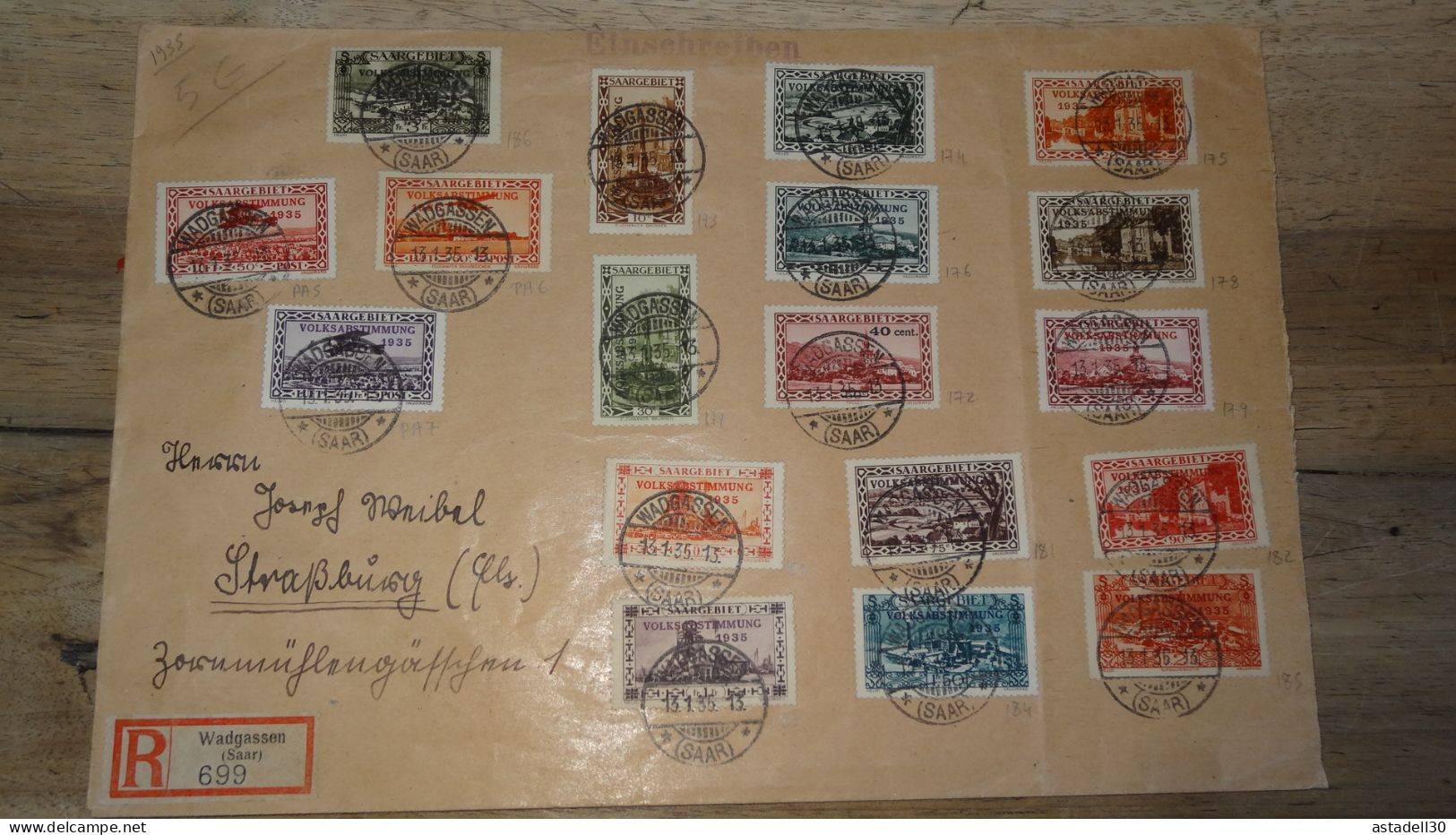 Grande Enveloppe SAARGEBIET , Wadgassen 1935, Registered  .......... 240424......... CL9-60a - Lettres & Documents