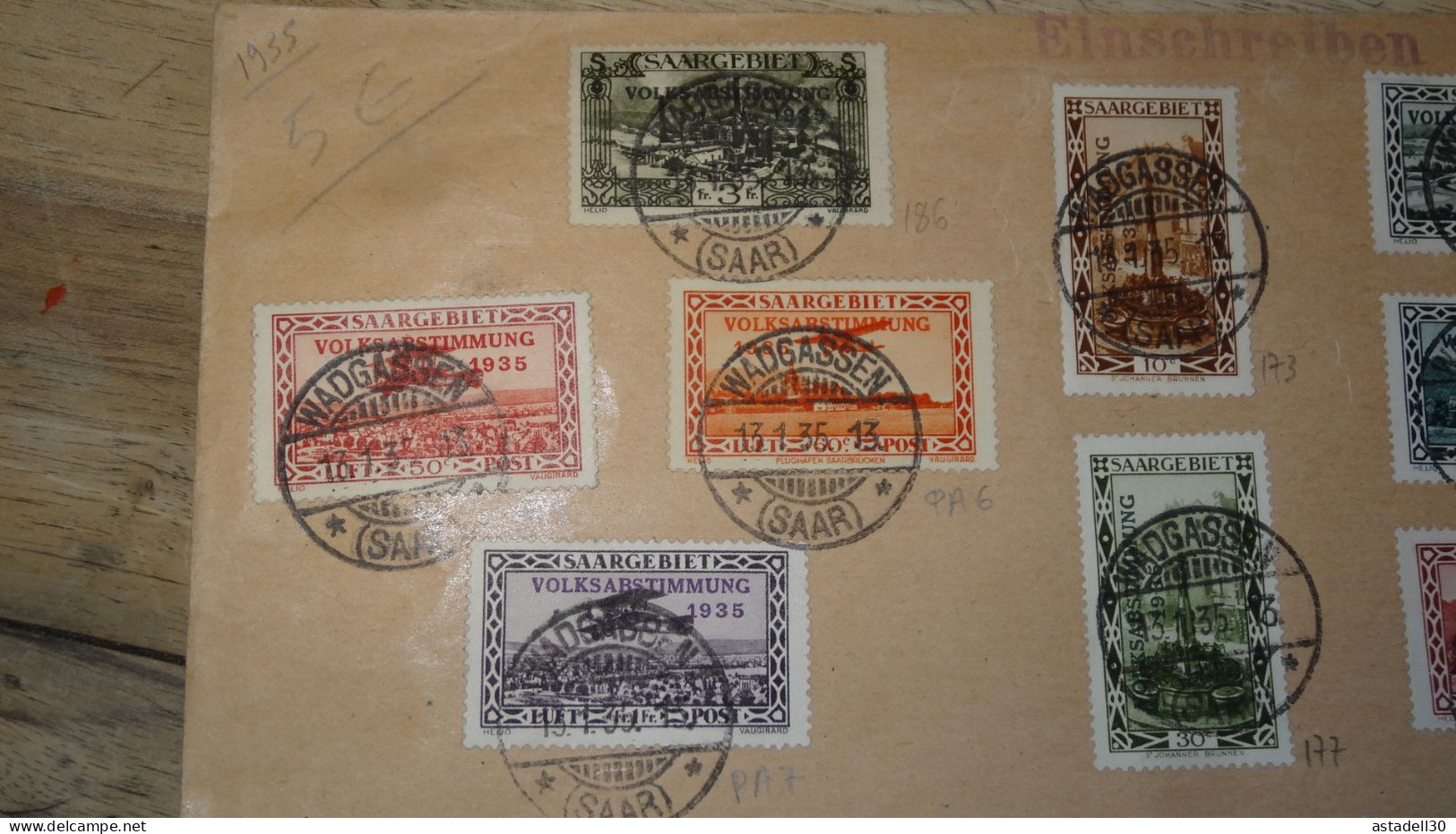 Grande Enveloppe SAARGEBIET , Wadgassen 1935, Registered  .......... 240424......... CL9-60a - Storia Postale