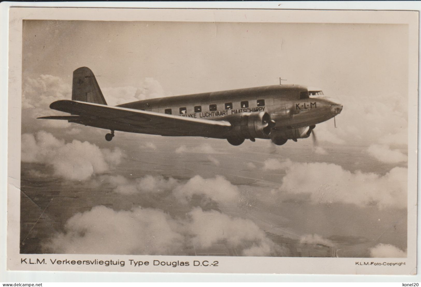 Vintage Rppc KLM K.L.M Royal Dutch Airlines Douglas Dc-2 Aircraft - 1919-1938: Between Wars